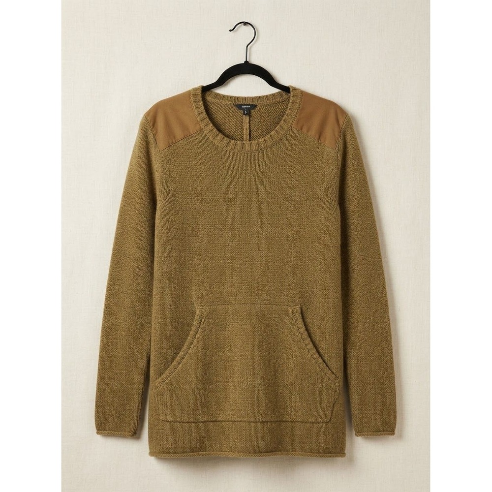 Hurley Womens Cotton Knit Sweater Olive Green Kangaroo Pocket Shoulder Patch L